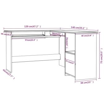 L-Shaped Corner Desk Grey - 120x140 cm | Hipomarket