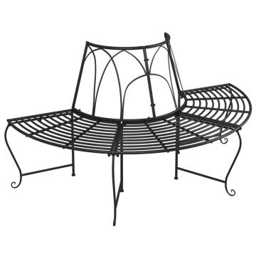 Half Round Tree Bench Ø159 cm Black Steel | Hipomarket