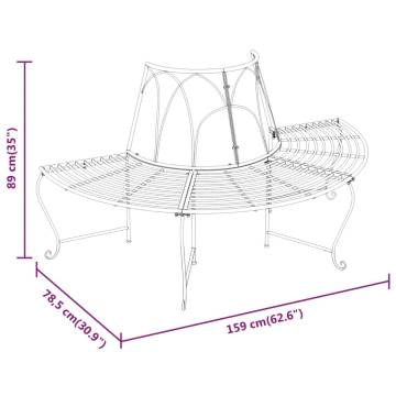 Half Round Tree Bench Ø159 cm Black Steel | Hipomarket