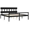 Black Bed Frame with Headboard | 200x200 cm Solid Wood