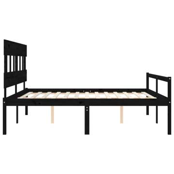 Black Bed Frame with Headboard | 200x200 cm Solid Wood