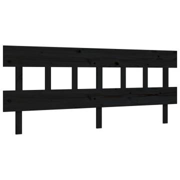 Black Bed Frame with Headboard | 200x200 cm Solid Wood