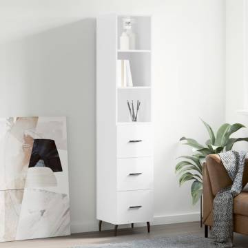 Stylish Highboard High Gloss White - 34.5x34x180 cm