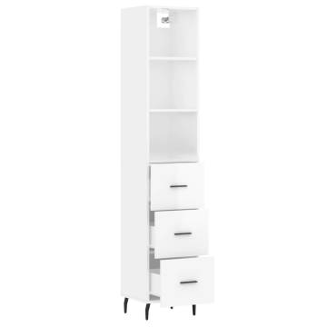 Stylish Highboard High Gloss White - 34.5x34x180 cm