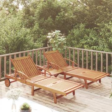 2 Piece Sunlounger Set with Table - Solid Acacia Wood