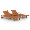 2 Piece Sunlounger Set with Table - Solid Acacia Wood