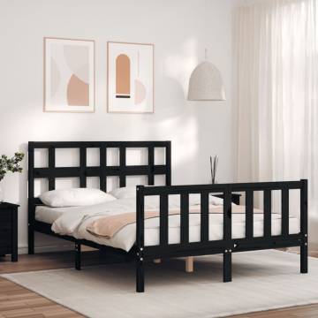 Black Bed Frame with Headboard - 140x190 cm Solid Wood