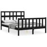 Black Bed Frame with Headboard - 140x190 cm Solid Wood