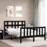 Black Bed Frame with Headboard - 140x190 cm Solid Wood