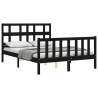 Black Bed Frame with Headboard - 140x190 cm Solid Wood