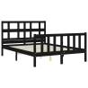 Black Bed Frame with Headboard - 140x190 cm Solid Wood