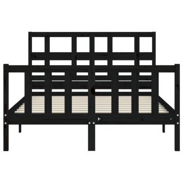 Black Bed Frame with Headboard - 140x190 cm Solid Wood