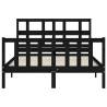 Black Bed Frame with Headboard - 140x190 cm Solid Wood