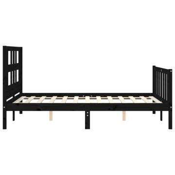 Black Bed Frame with Headboard - 140x190 cm Solid Wood