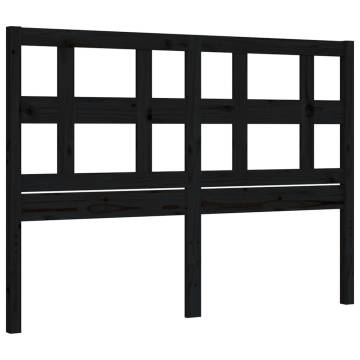 Black Bed Frame with Headboard - 140x190 cm Solid Wood