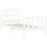 White Small Single Bed Frame with Headboard - Solid Wood