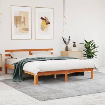 King Size Wax Brown Bed Frame with Headboard - Solid Pine