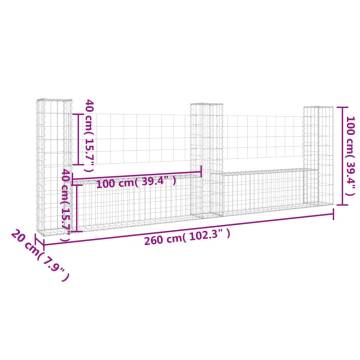 U-Shape Gabion Basket - Durable Iron Retaining Wall 260x20x100cm