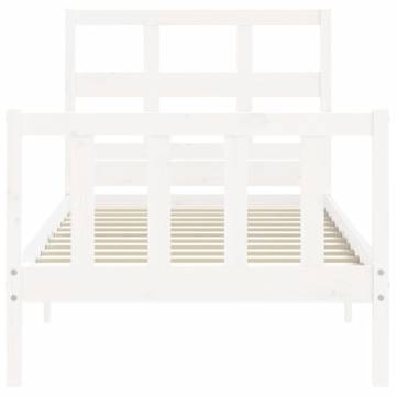 White Small Single Bed Frame with Headboard - Solid Wood