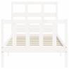 White Small Single Bed Frame with Headboard - Solid Wood