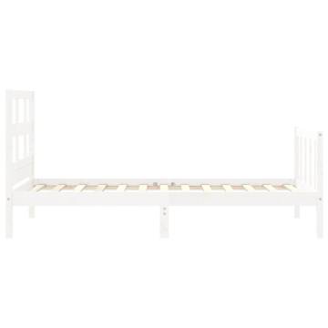 White Small Single Bed Frame with Headboard - Solid Wood