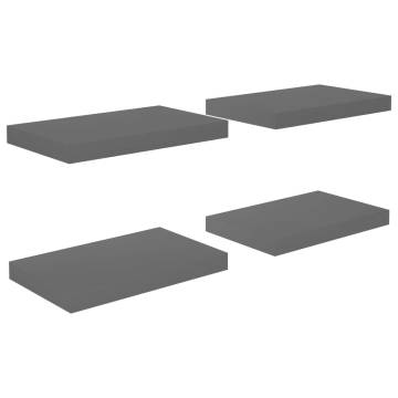 Stylish Floating Wall Shelves - High Gloss Grey - 4 pcs