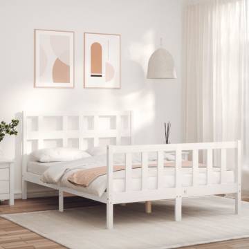 White Double Bed Frame with Headboard | Solid Pine Wood