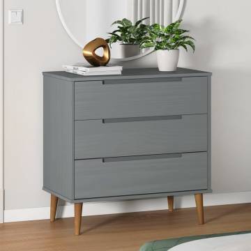 MOLDE Grey Drawer Cabinet - Solid Pine 80x40x80 cm