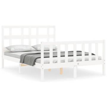 White Double Bed Frame with Headboard | Solid Pine Wood