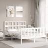 White Double Bed Frame with Headboard | Solid Pine Wood