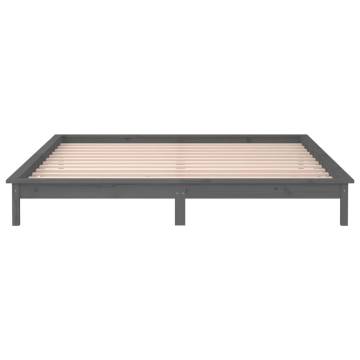 LED Bed Frame Grey 140x190 cm - Solid Wood & Stylish Design