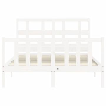 White Double Bed Frame with Headboard | Solid Pine Wood