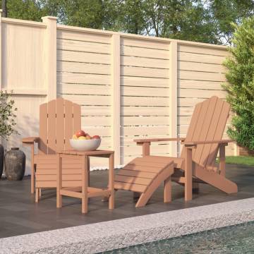 Garden Adirondack Chairs with Footstool & Table - HDPE Brown