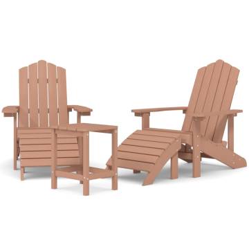 Garden Adirondack Chairs with Footstool & Table - HDPE Brown