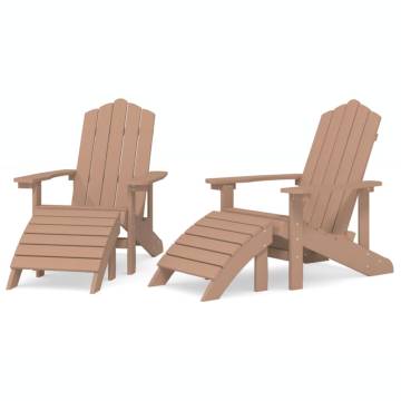 Garden Adirondack Chairs Set with Footstools - HDPE Brown