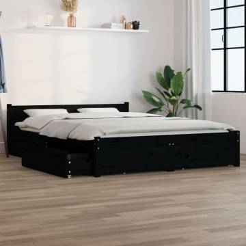 Stylish Black Bed Frame with Drawers - 140x190 cm