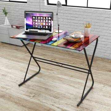 Glass Desk with Rainbow Pattern - Stylish & Durable Office Addition