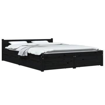 Stylish Black Bed Frame with Drawers - 140x190 cm