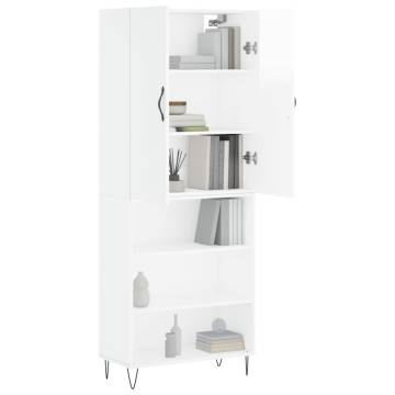 Stylish Highboard High Gloss White - 69.5x34x180 cm