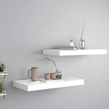 Stylish Floating Wall Shelves - 2 pcs White | Hipo Market