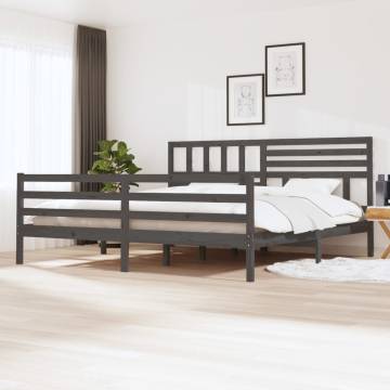 Grey Solid Wood Bed Frame 200x200 cm - Elegant Design