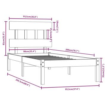 Grey Solid Wood Bed Frame 90x200 cm | HipoMarket UK