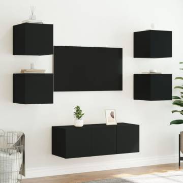 Stylish Black TV Wall Cabinet with LED Lights - 30.5x35x30 cm