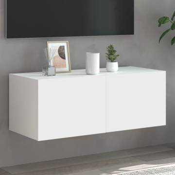 White TV Wall Cabinet with LED Lights - 80x35x31 cm