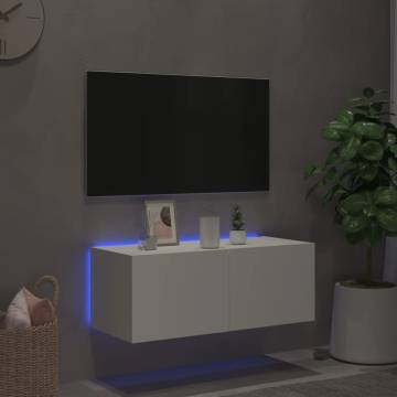 White TV Wall Cabinet with LED Lights - 80x35x31 cm