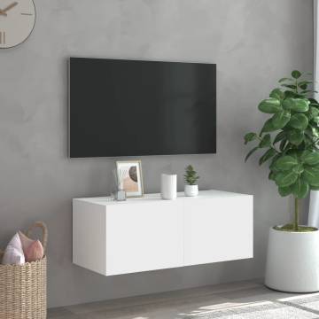 White TV Wall Cabinet with LED Lights - 80x35x31 cm