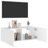 White TV Wall Cabinet with LED Lights - 80x35x31 cm