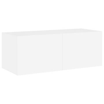 White TV Wall Cabinet with LED Lights - 80x35x31 cm