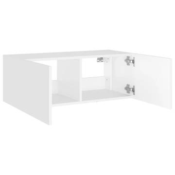 White TV Wall Cabinet with LED Lights - 80x35x31 cm