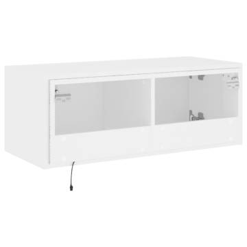 White TV Wall Cabinet with LED Lights - 80x35x31 cm